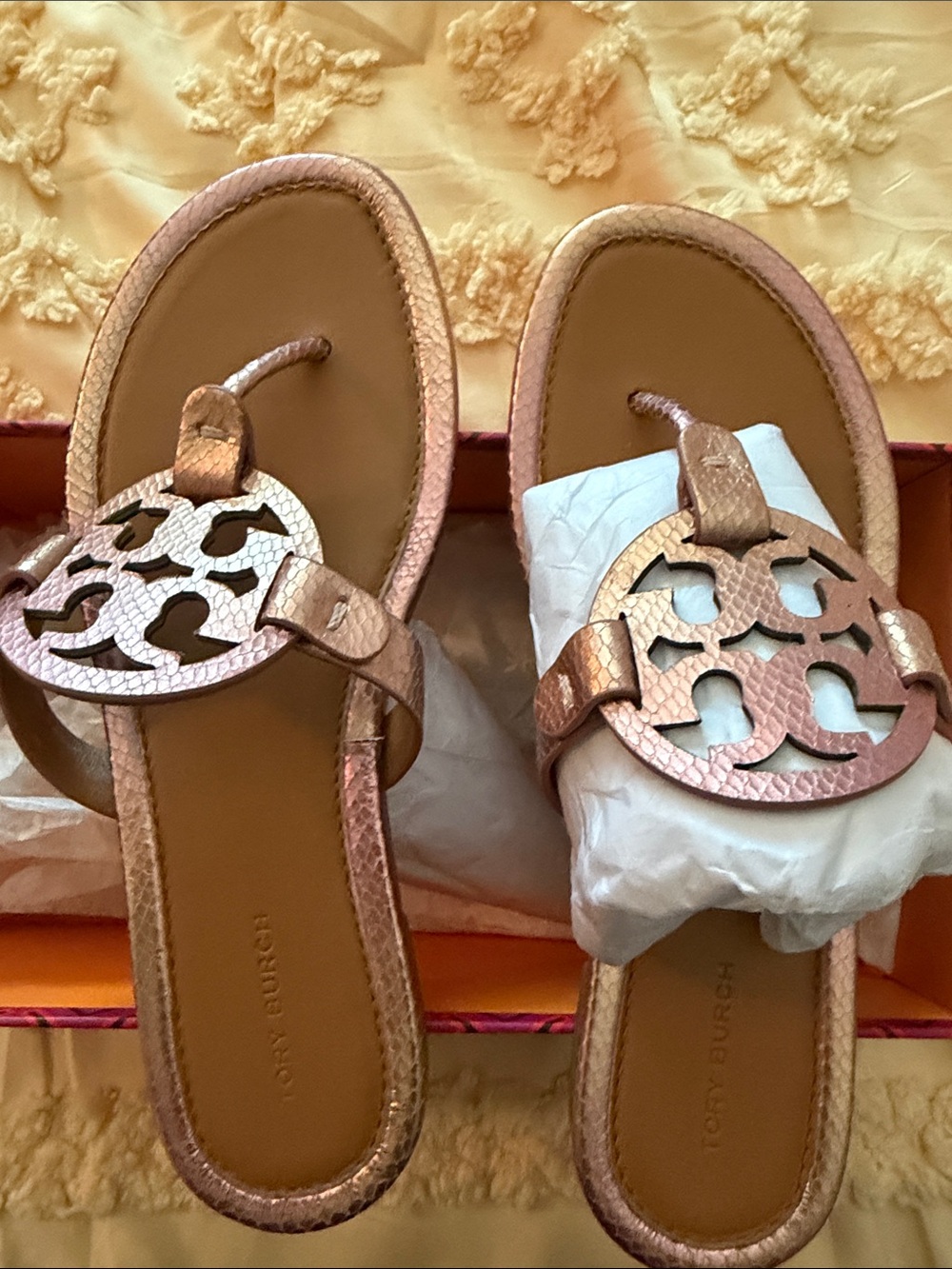 Tory Burch Rose Gold Miller Logo Toe-Post Sandals - Picture 2 of 5